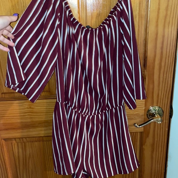 Ambiance Striped Off the Shoulder  Romper - Picture 2 of 6